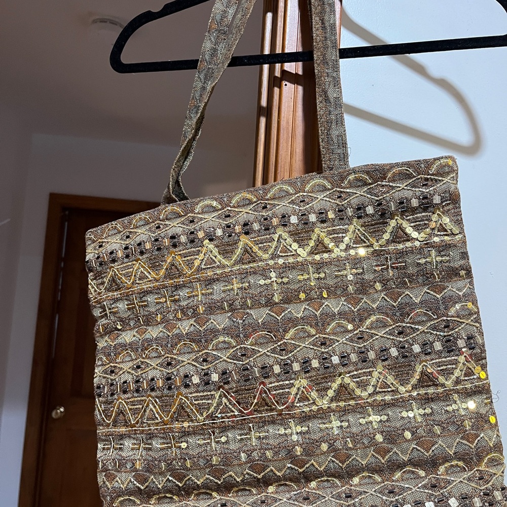 Brown and Gold Geometric Pattern Tote Bag